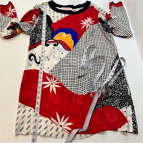 Vintage 80s Silk Abstract Modernist Blouse John Yang Size 14 Tunic Length - Picture 9 of 9